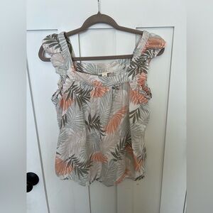 Eco Threads Linen Viscose Blend Summer Tops Flutter Sleeve Tropical Print Size M